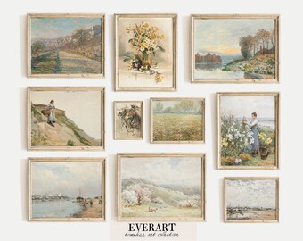 Spring Gallery Wall Print Set - 10 Vintage Paintings, Printable Wall Art, Farmhouse Wall Art, Spring Country Decor, GW5, INSTANT DOWNLOAD