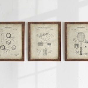 Impresiones de arte de patentes de tenis - Conjunto de 3 - Ilustraciones de patentes imprimibles, Arte de pared de tenis, Regalo para tenistas, Carteles de tenis - DESCARGA INSTANTE