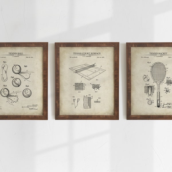 Tennis Patent Art Prints - Set of 3 - Printable Patent Artwork, Tennis Wall Art, Gift for Tennis Player, Tennis Posters - INSTANT DOWNLOAD