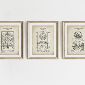 Vintage Watch Patent Prints - Set of 3 - Antique Watches & Clock Patent Artwork - Watchmaker Gift - Digital Art - INSTANT DOWNLOAD
