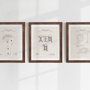 Poker Patent Prints - Set of 3 - Printable Patent Artwork, Vintage Playing Cards Wall Art, Poker Player Gift  - INSTANT DOWNLOAD