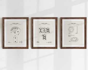 Poker Patent Prints - Ensemble de 3 - Illustrations de brevet imprimables, cartes à jouer vintage Wall Art, Cadeau de joueur de poker - TÉLÉCHARGEMENT INSTANTANÉ