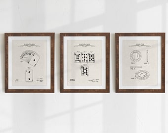 Poker Patent Prints - Set of 3 - Printable Patent Artwork, Vintage Playing Cards Wall Art, Poker Player Gift  - INSTANT DOWNLOAD