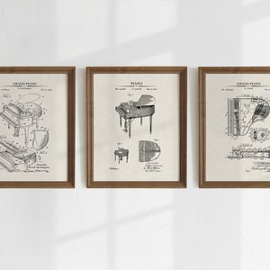 Piano Patent Prints - Set of 3 - Printable Patent Artwork, Piano Wall Art, Pianist Gift - Vintage Room Décor - INSTANT DOWNLOAD