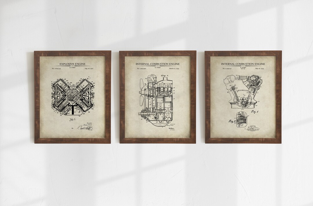 Ford Engine Patent Prints - Set of 3 - Printable Patent Drawings ...