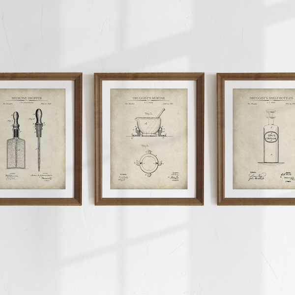 Pharmacy Patent Prints - Set of 3 - Printable Patent Artwork, Pharmacy Wall Art, Pharmacist Gift - Drugstore Décor - INSTANT DOWNLOAD