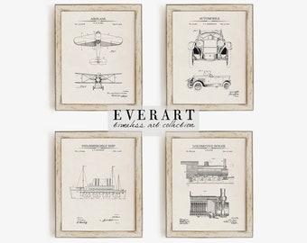 Vintage Vehicle Patent Prints - Set of 4 - Printable Patent Artwork, Nursery Wall Art, Printable Posters, Kids Room Art, INSTANT DOWNLOAD