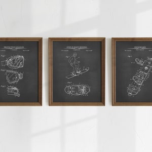 Snowboard Patent Prints - Set of 3 - Printable Patent Artwork, Snowboard Wall Art, Snowboarder Gift, Digital Art, INSTANT DOWNLOAD