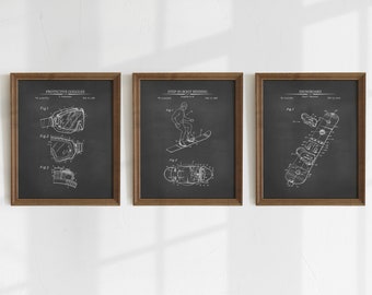 Snowboard Patent Prints - Set of 3 - Printable Patent Artwork, Snowboard Wall Art, Snowboarder Gift, Digital Art, INSTANT DOWNLOAD