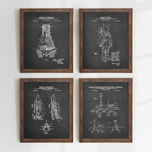Space Exploration Patent Prints - Set of 4 - Printable Patent Artwork, Space Wall Art, Astronomy, Astronaut Posters  - INSTANT DOWNLOAD