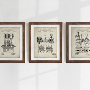 Steampunk Patent Prints - Set of 3 - Steam Engines - Printable Patent Artwork, Steampunk Wall Art, Steampunk Décor - INSTANT DOWNLOAD