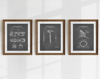 Firefighter Patent Prints - Set of 3 - Printable Patent Artwork, Firefighter Wall Art, Firefighter Gift - INSTANT DOWNLOAD