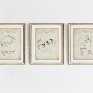 Swimming Patent Art Prints - Set of 3 - Printable Patent Artwork, Swimming Wall Art, Gift for Swimmer - INSTANT DOWNLOAD
