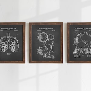 Optometry Patent Art Prints - Set of 3 - Printable Patent Artwork, Wall Art, Gift for Optometrist, Ophthalmologist - INSTANT DOWNLOAD