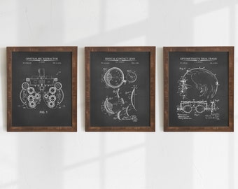 Optometry Patent Art Prints - Set of 3 - Printable Patent Artwork, Wall Art, Gift for Optometrist, Ophthalmologist - INSTANT DOWNLOAD