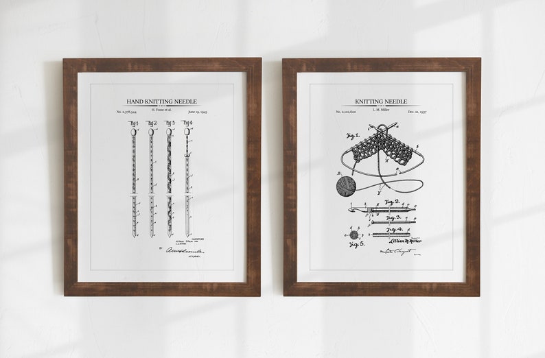 Digital Art Knitting Patent Prints INSTANT DOWNLOAD Set of 2 Knitting Gift Printables Knitting Wall Art Knitting Patent Artwork