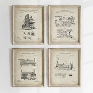 Train Patent Prints - Set of 4 - Printable Patent Artwork - Train Wall Art - Train Lover Gift - Digital Art - INSTANT DOWNLOAD