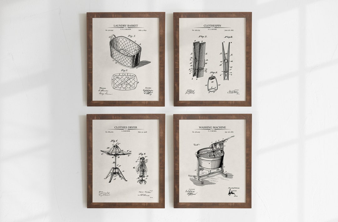 Laundry Room Prints - Set of 4 - Printable Patent Artwork, Vintage ...