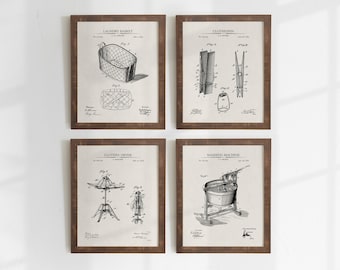 Laundry Room Prints - Set of 4 - Printable Patent Artwork, Vintage Laundry Wall Art, Printable Posters, Farmhouse Wall Art, INSTANT DOWNLOAD