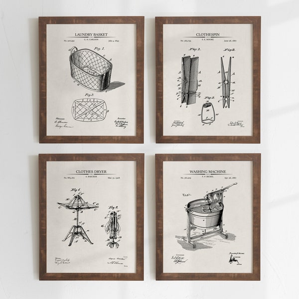 Laundry Room Prints - Set of 4 - Printable Patent Artwork, Vintage Laundry Wall Art, Printable Posters, Farmhouse Wall Art, INSTANT DOWNLOAD