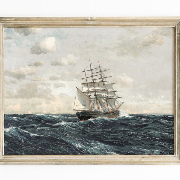 Stimmungsvolle nautische Druck, Vintage Schiff Malerei, antike Seelandschaft Wandkunst, druckbare Wohnkultur | #83 , SOFORTIGER DOWNLOAD