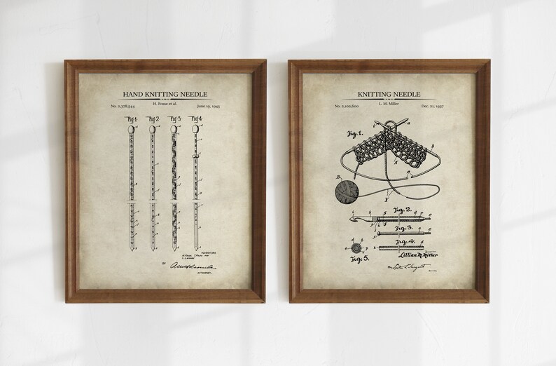 Digital Art Knitting Patent Prints INSTANT DOWNLOAD Set of 2 Knitting Gift Printables Knitting Wall Art Knitting Patent Artwork