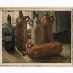 Antique Still Life Painting, Bottles, Farmhouse Wall Art, Printable Artwork, P136 , INSTANT DOWNLOAD