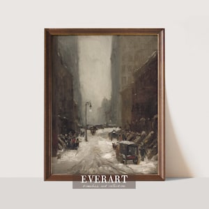 Moody Winter Print, Snowy New York Painting, PRINTABLE Vintage Wall Art, w192