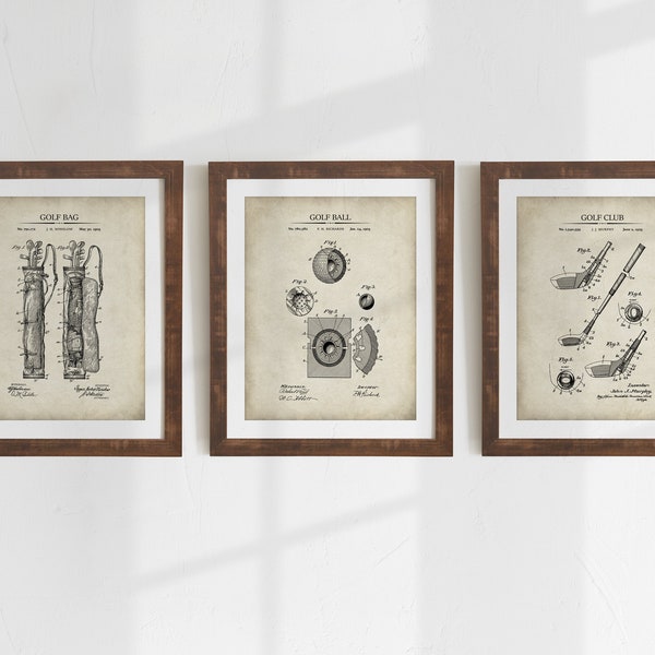 Golf Patent Prints - Set of 3 - Printable Patent Artwork - Golf Wall Art - Golf Lover Gift - Digital Art - INSTANT DOWNLOAD