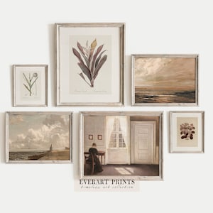 Vintage Beige Gallery Wall | Printable Set of 6 Paintings & Botanical Illustrations |  Farmhouse Decor, GW23