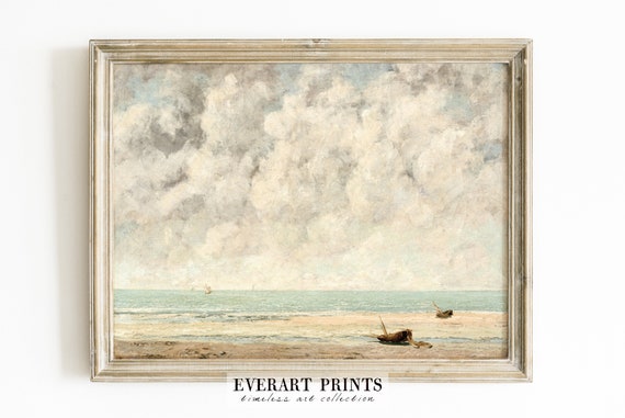 Muted Seascape Print, Vintage Coastal Painting, Antique Beach Decor, Printable Wall Art | #182 , INSTANT DOWNLOAD