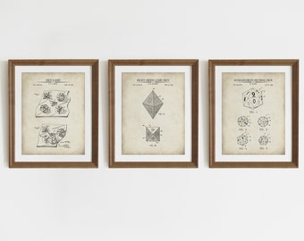 Game Master Patent Prints - Gaming Dice Printable Set of 3, Vintage Dice Wall Art, Role-playing game Art, D20 Printable - INSTANT DOWNLOAD