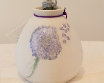 Kintsugi-style Vase with Hand Painted Vase Dandelion in Light Purple and Green