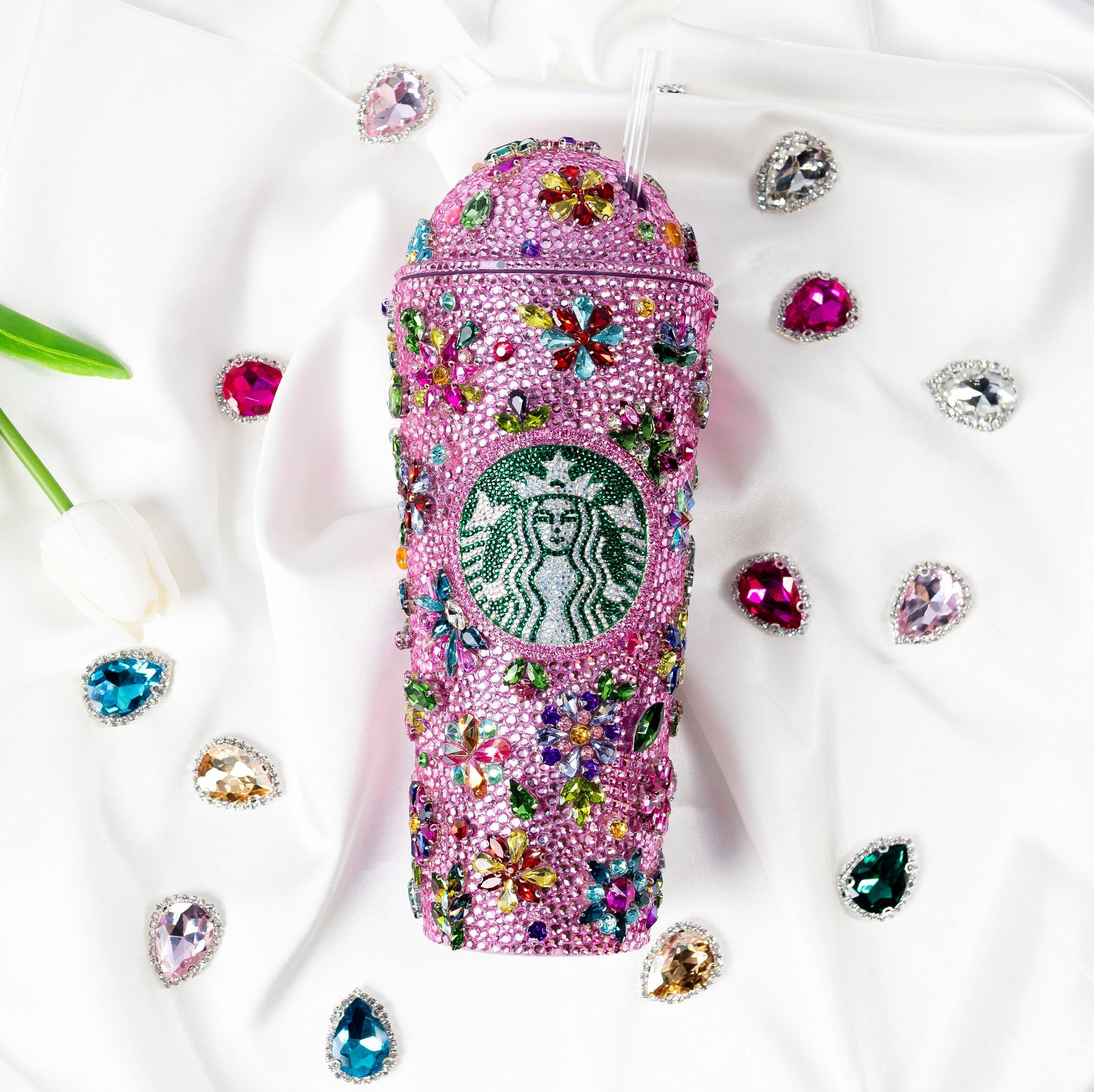 Pink Custom Swarovski Crystal Bling Bedazzle Starbucks Tumbler 