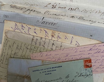 Collection de 10 papiers éphémères français originaux des années 1800, vieux papiers de France, lettres, reçus, histoire