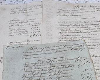 1817 antique ledger accounts pages, handwritten, vintage and antique ephemera from France