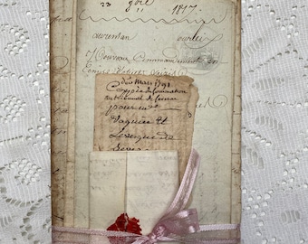 Bündel französische antike Papiere aus den 1700er und 1800er Jahren, 5 Stück, Manuskripte, Kalligraphie, Vintage Ephemera, Stück Geschichte
