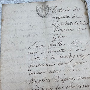 1777 Documento francese, manoscritti, scritti a mano, calligrafia, effimeri antichi, pezzo di storia