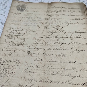 Documento del 1851, documenti antichi francesi originali, manoscritti, scritti a mano, calligrafia, oggetti effimeri vintage dalla Francia, storia