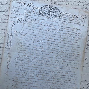 1725, manoscritto antico originale in pergamena, manoscritto francese antico, documento notarile dalla Francia