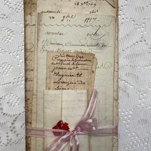 Pacco di carte antiche francesi del 1700 e 1800, 5 pezzi, manoscritti, calligrafia, effimeri d'epoca, pezzo di storia