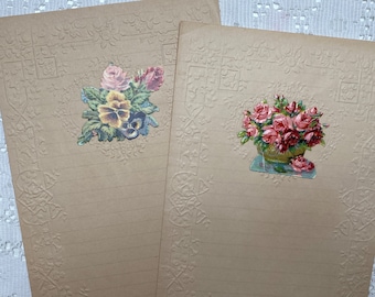 2 papiers vierges originaux décorés avec des fleurs, chromolithographie française, chromo, éphémères en papier vintage originales de France