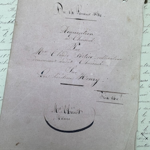 1840, 4 handwritten pages with pink cover, original French antique manuscript, historical antique papers and documents from France