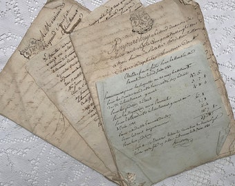 Collezione {2} di vecchi documenti francesi del 1781, manoscritti, calligrafia, oggetti effimeri di carta antica provenienti dalla Francia, documenti storici