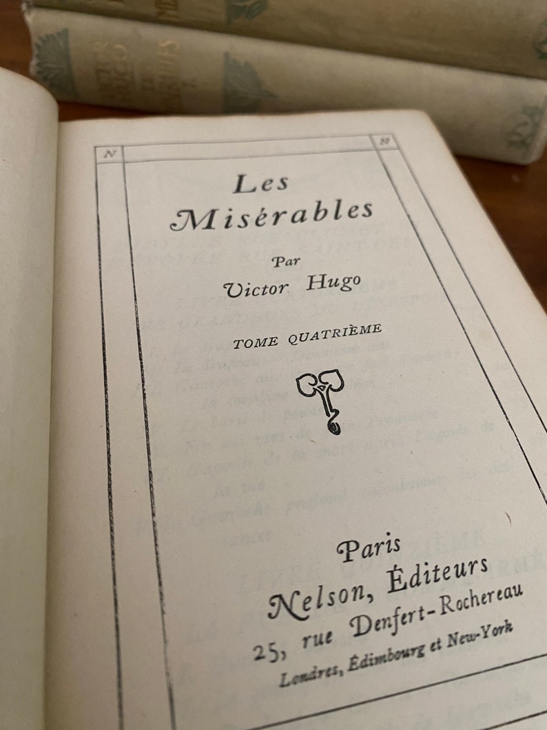 Les Misérables, Victor Hugo, 4 volumes, French vintage hardcover books, Nelson editions, literature from France, shabby chic decoration image 4