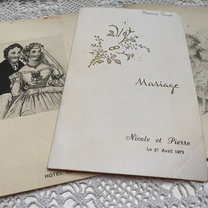 Anciennes cartes de menu françaises {1}, 6 pièces, 1900 - 1970, éphémères en papier vintage de France, mariage, communion, romantique, documents historiques