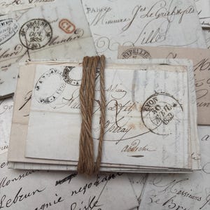 Bundle of 10 original handwritten, folded French letters from the 1800s, antique paper ephemera from France