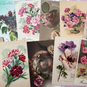 10 cartões postais de flores vintage, francês, efêmeras de papel da França, artesanato, scrapbooking, diários, papel vintage