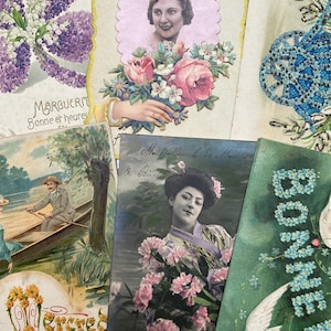 5 cartoline floreali vintage, francesi, effimeri di carta dalla Francia, artigianato, scrapbooking, diari, carta vintage