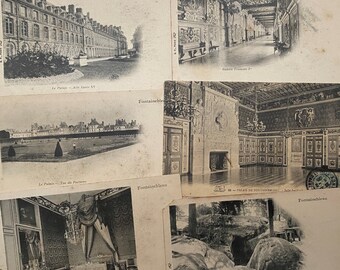 Postcards from the royal château de Fontainebleu, original vintage paper ephemera from France, French postcards